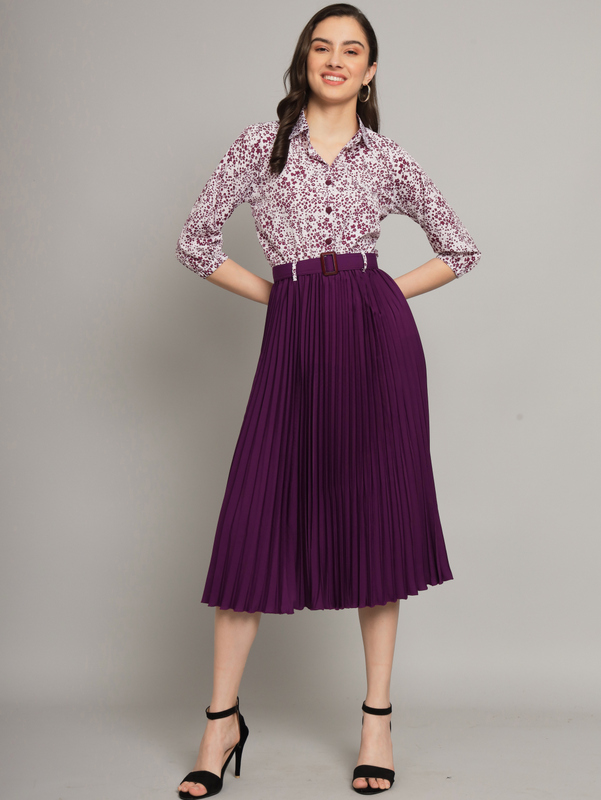 Zeflora A-line Purple Midi Dress