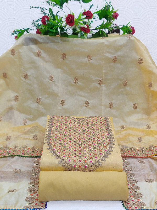 Tavisha Embroidered Chanderi Salwar Suit Material 