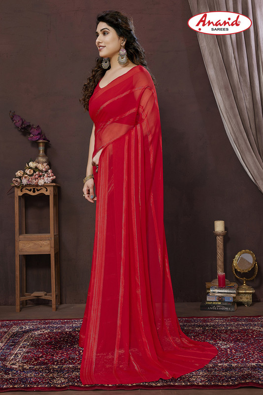  Anshiqa Red Zari Embellished Satin Saree
 