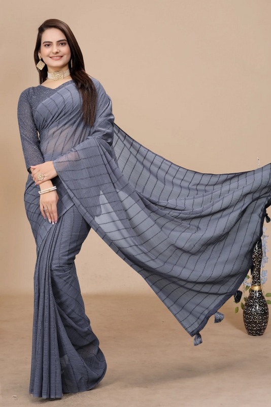 Kashvi Dark Blue  Lines Design  Saree