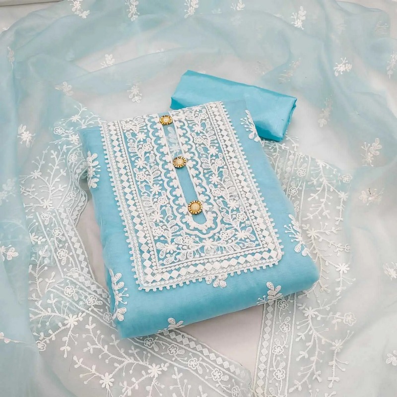 Maveen Organza Embroidered Party Salwar Suit Material
