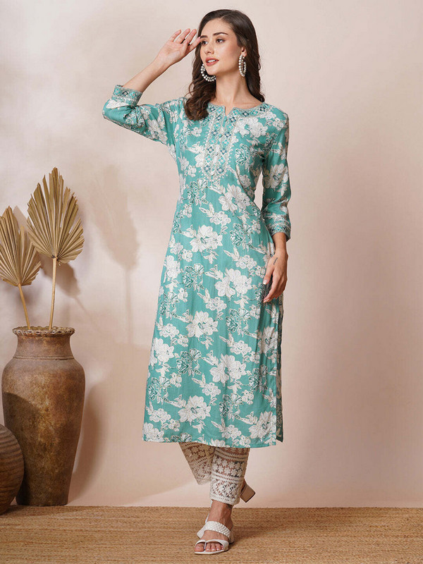 Pravya Sea Green Floral Salwar Suit Set 