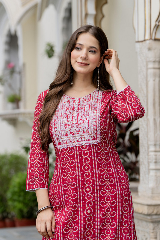 Pravya Bandhani Print Viscose Rayon Salwar Suit Set 