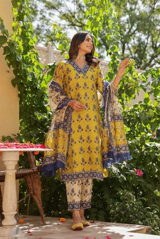 Divashree Mustard Printed Salwar Suit Set 