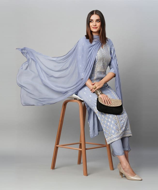 Divashree Grey Printed  Salwar Suit Set 