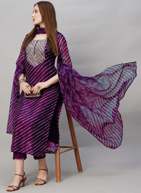 Divashree Embroidered Striped Salwar Suit Set 