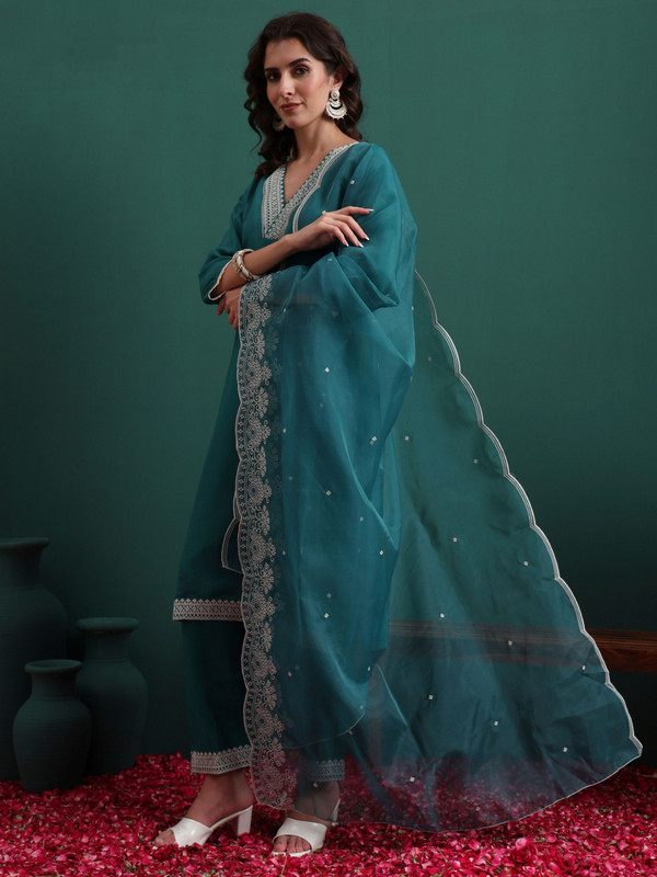  Rivanta Pine Green Embroidered Salwar Suit Set 