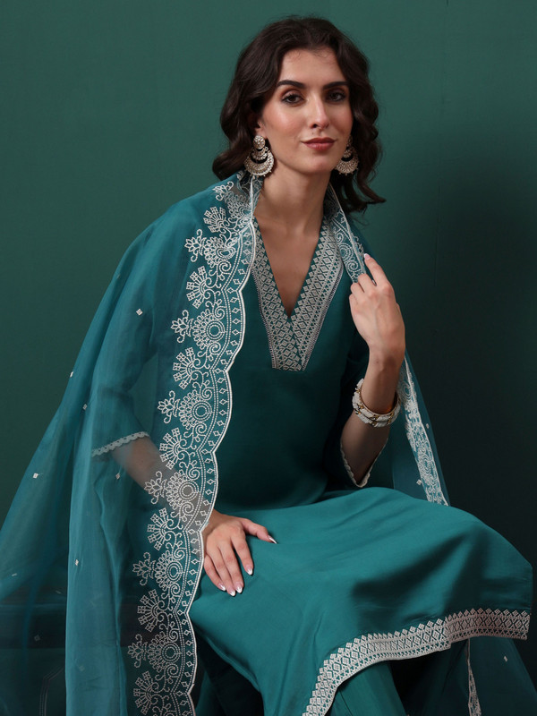  Rivanta Pine Green Embroidered Salwar Suit Set 