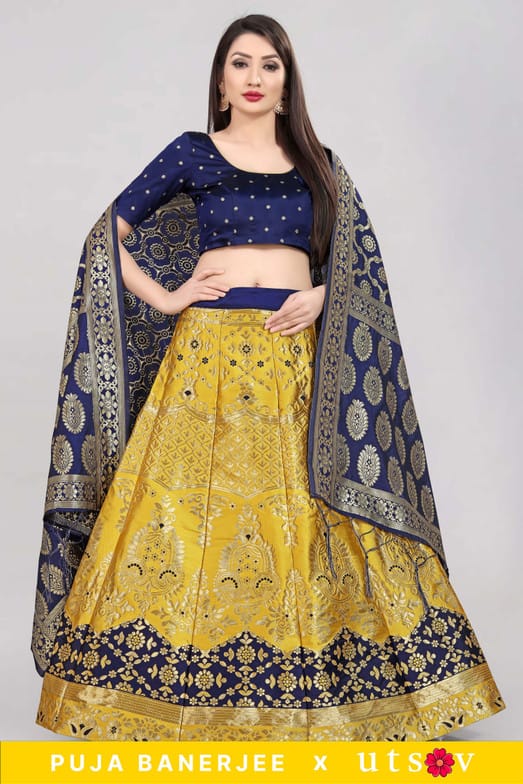 Divashree Yellow Self Design Lehenga Choli
