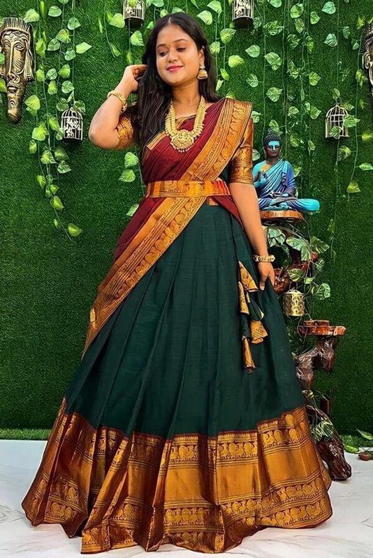 Firozae Green Semi Stitched Lehenga Choli