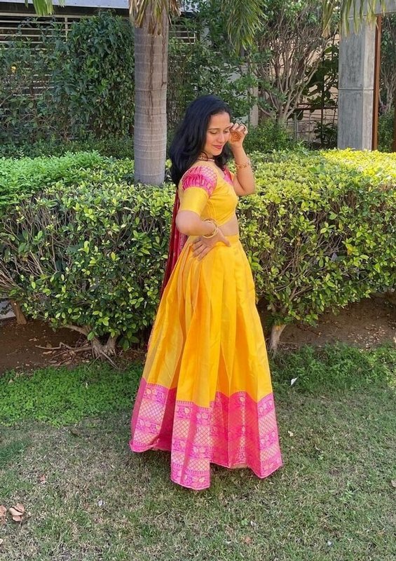 Firozae Pink Border Lehenga Choli