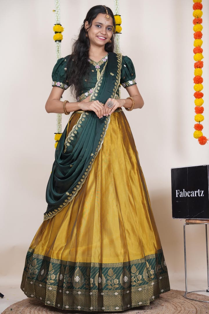 Firozae Green Pari Yellow Lehenga Choli