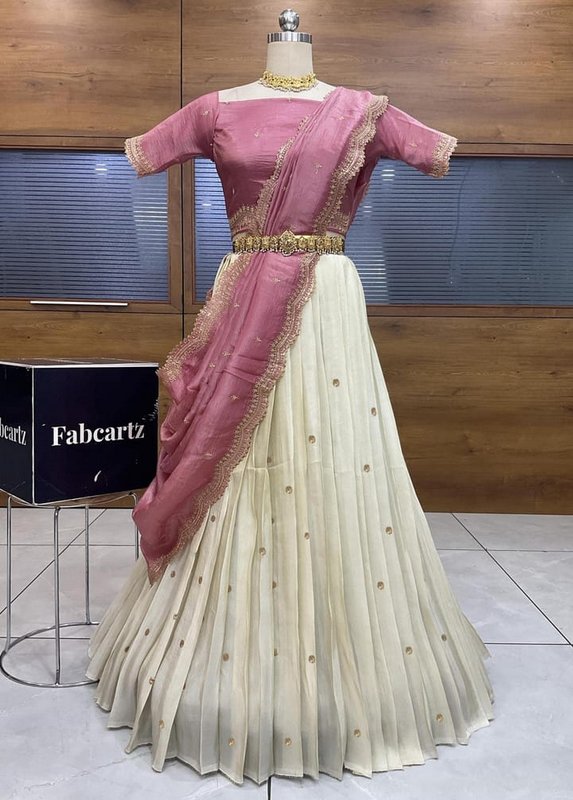 Firozae White Plain Lehenga Choli