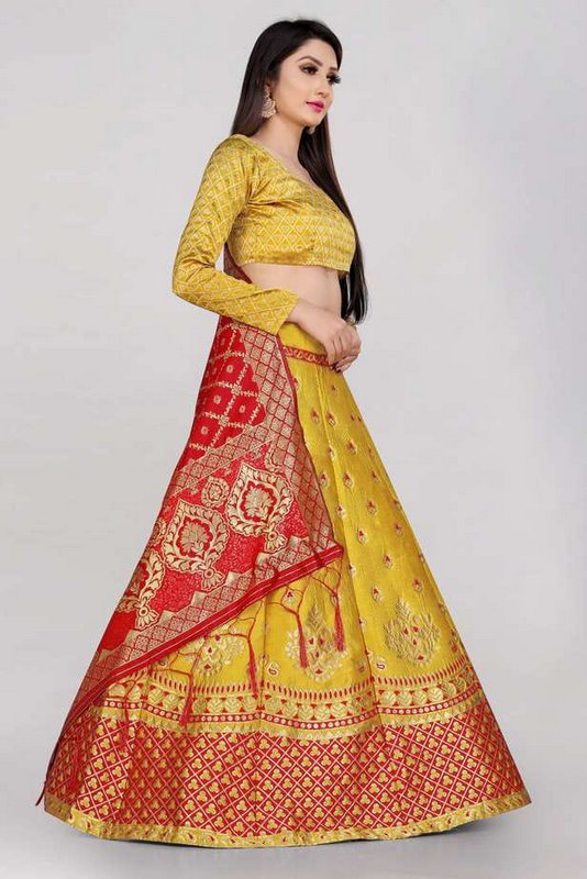 Firozae Red Pari Yellow Lehenga Choli