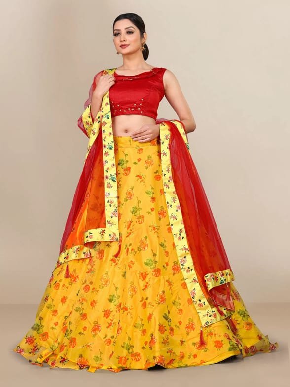 Trivenika Red Rose Floral Lehenga Choli