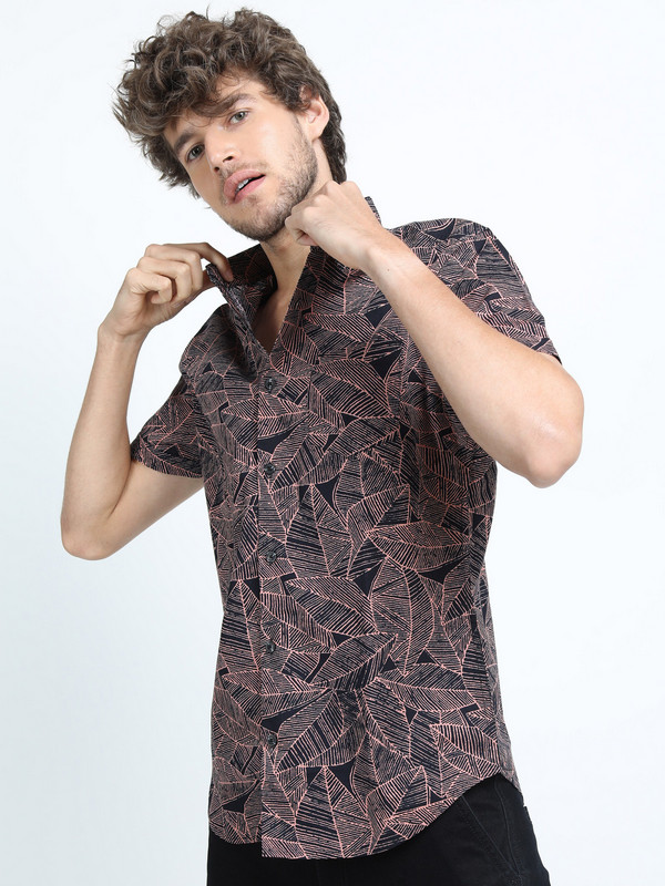 Havric Geometric leaf print shirt