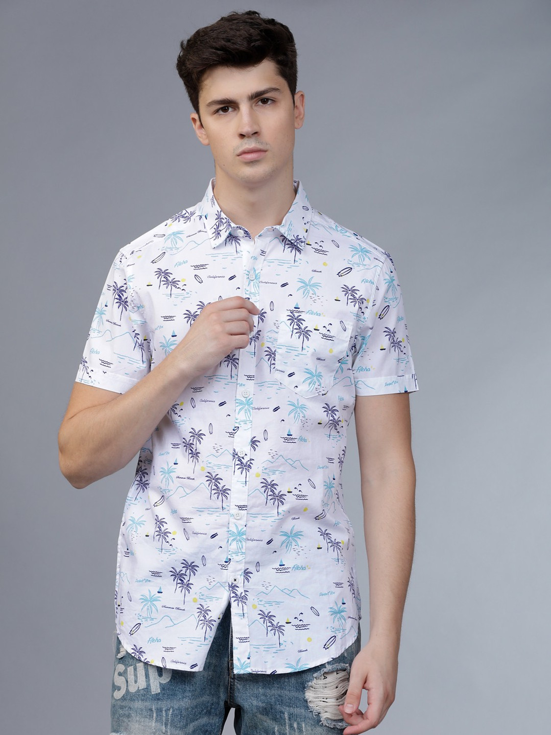 Havric Coral ditsy floral button-down shirt