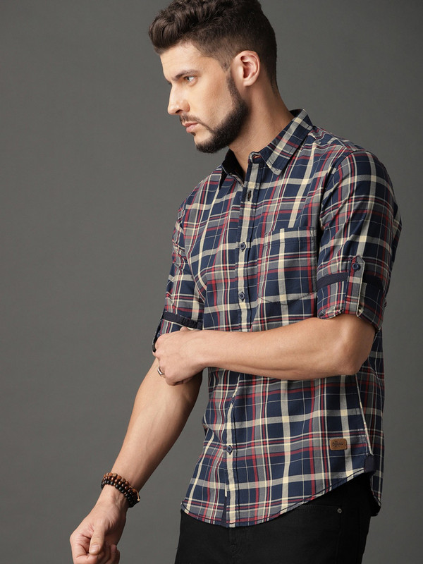 Roxter Navy and cream multi-plaid Shirt