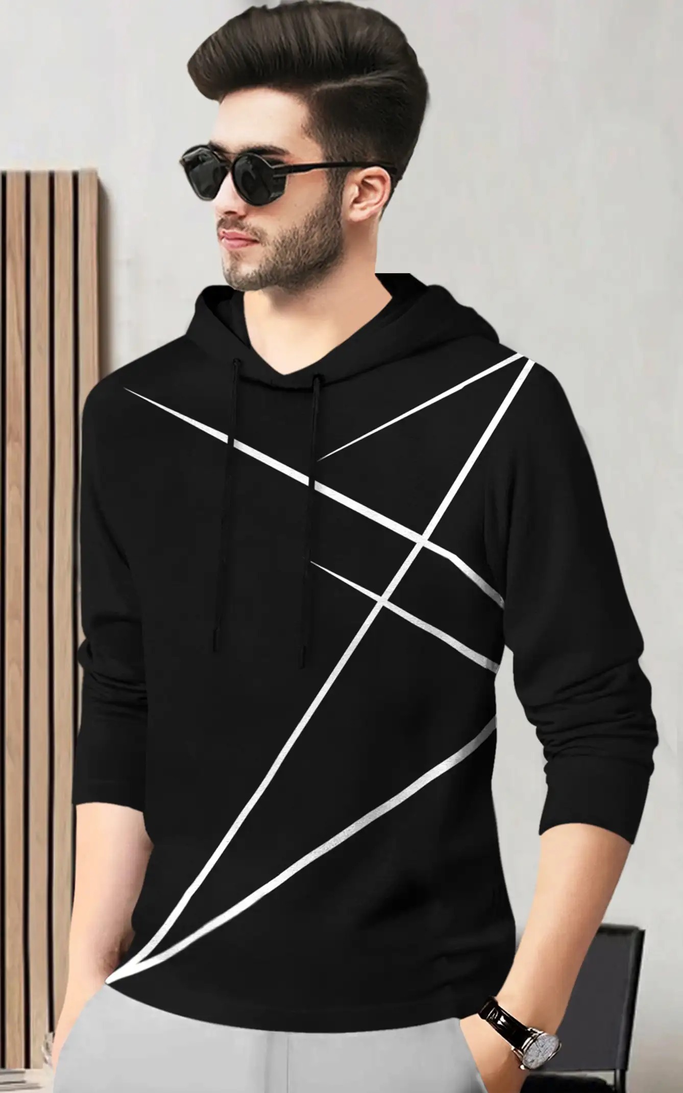 TeeCulture Hooded Neck Cotton Blend Black T-Shirt