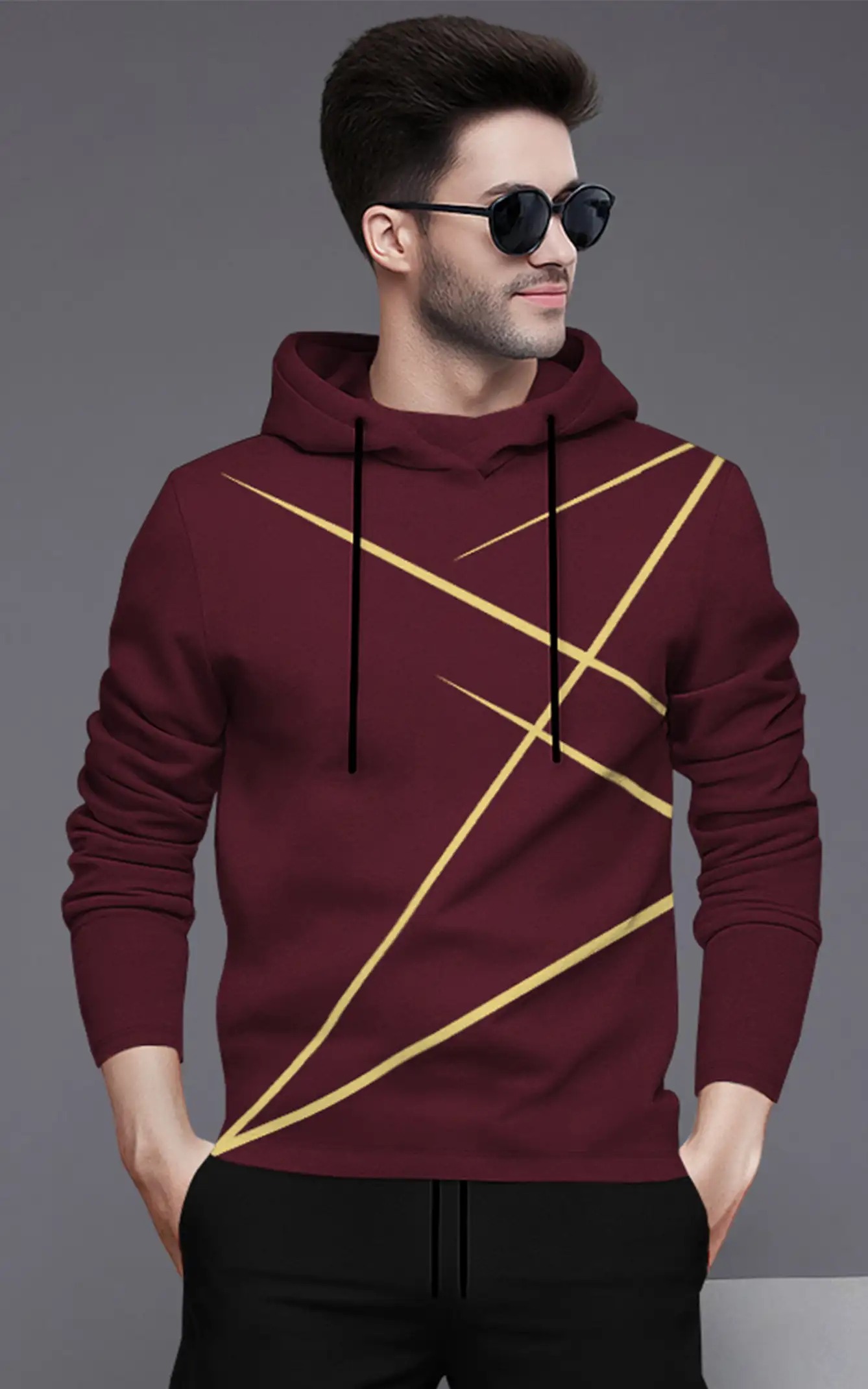 TeeCulture Hooded Neck Cotton Blend Black T-Shirt