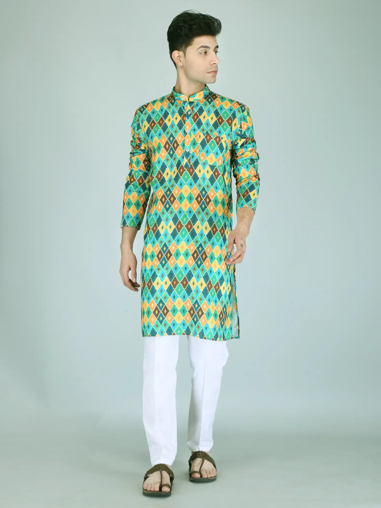 Festivo Harlequin-style geometric Print Kurtha Set