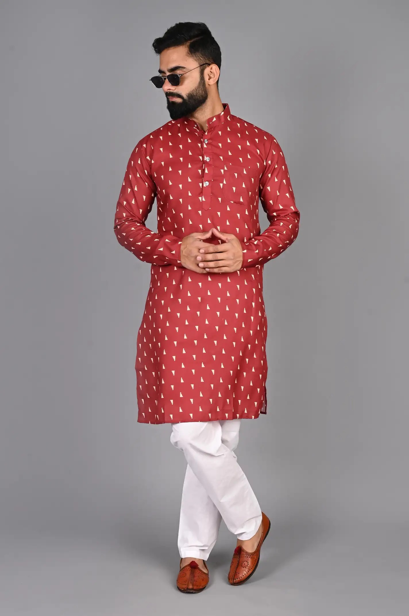 Festivo cream-colored triangular print Kurta