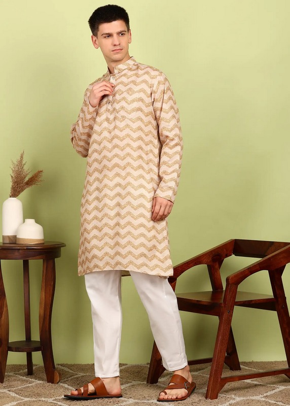 Festivo Cream colorZig-Zag Print Kurtha
