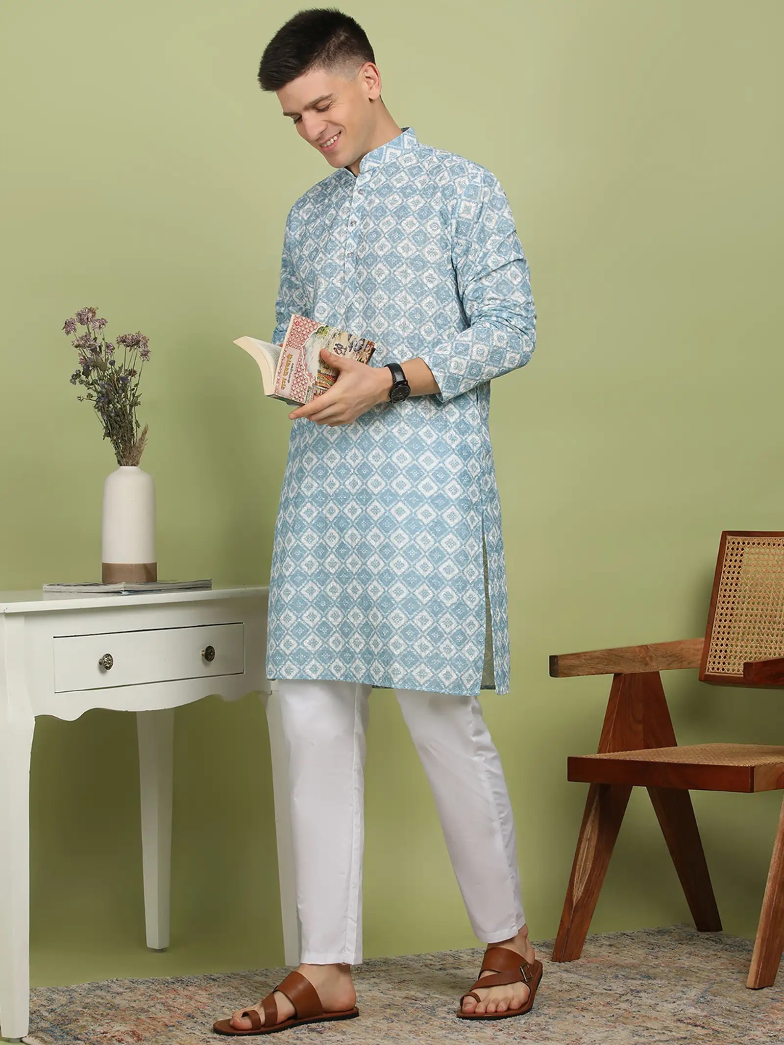 Festivo Chikan Embroidered Cotton Blend Kurtha Set