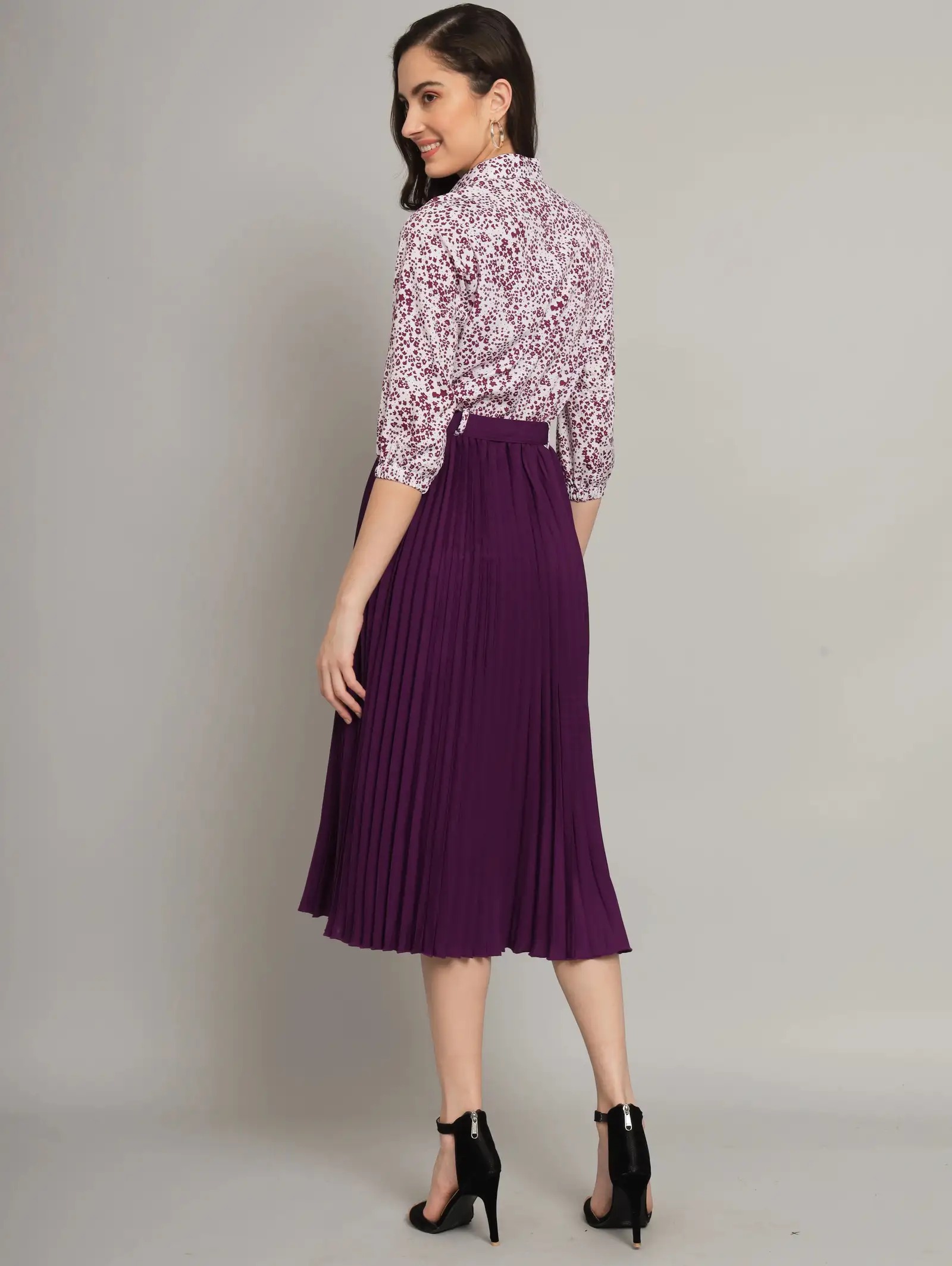 Zeflora A-line Purple Midi Dress