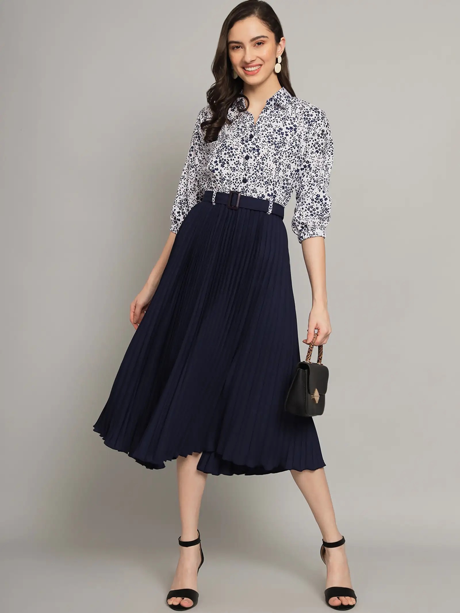 Zeflora A-line Blue Midi Dress