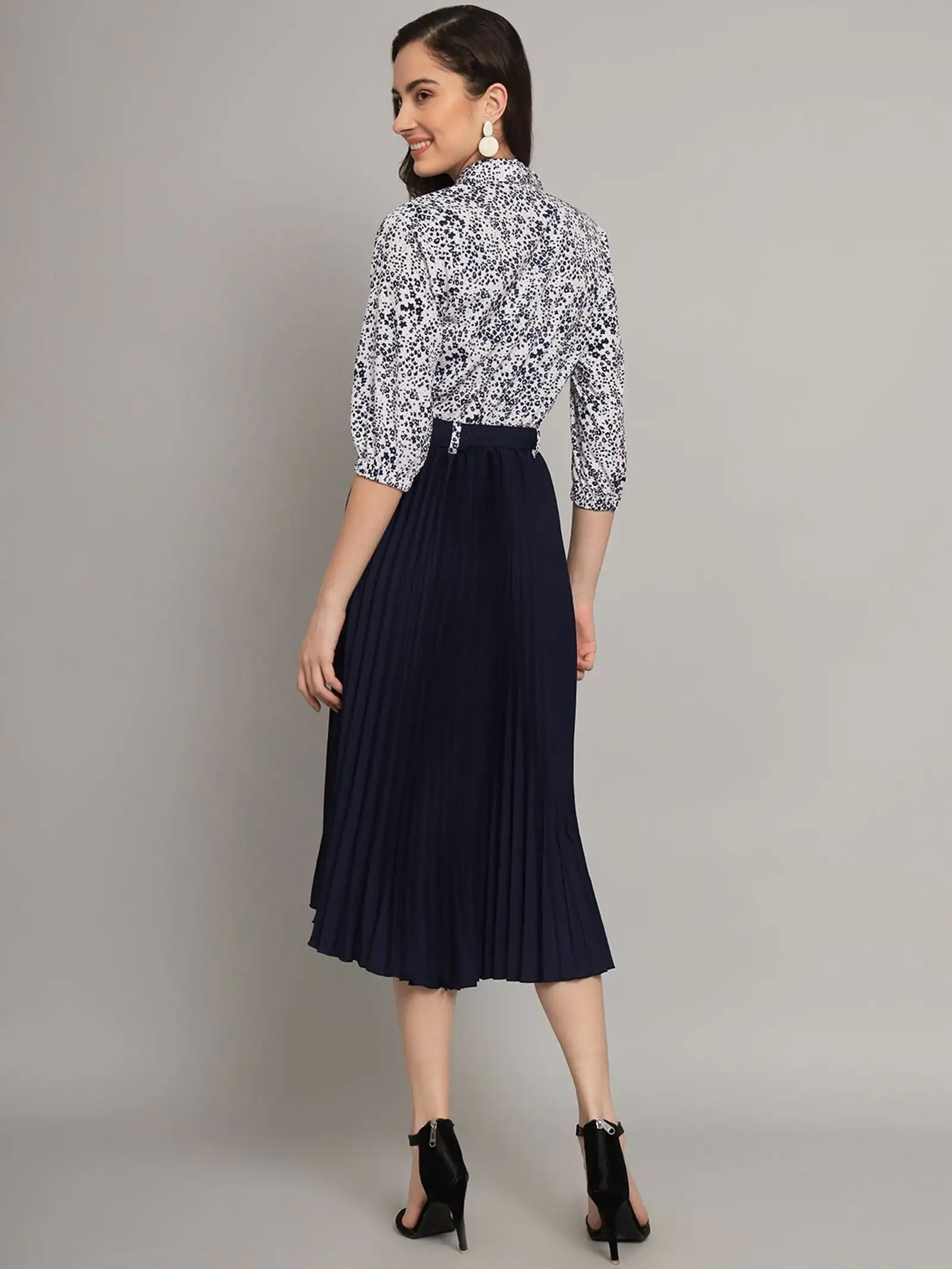 Zeflora A-line Blue Midi Dress
