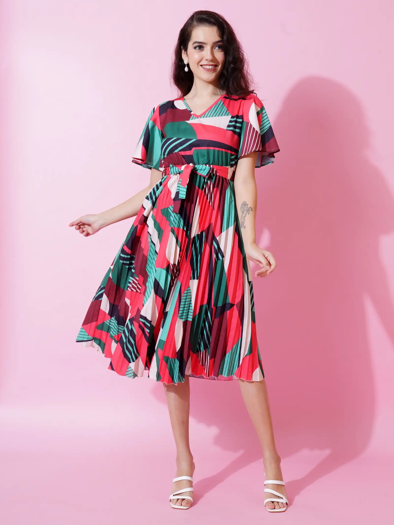 Zeflora A-Line Knee Pink Dress