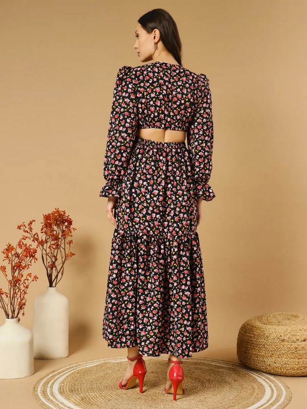 Zeflora Fit&Flare Maxi Pink Dress