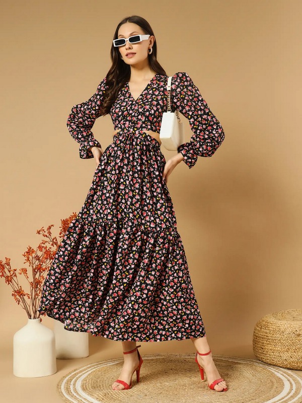 Zeflora Fit&Flare Maxi Pink Dress