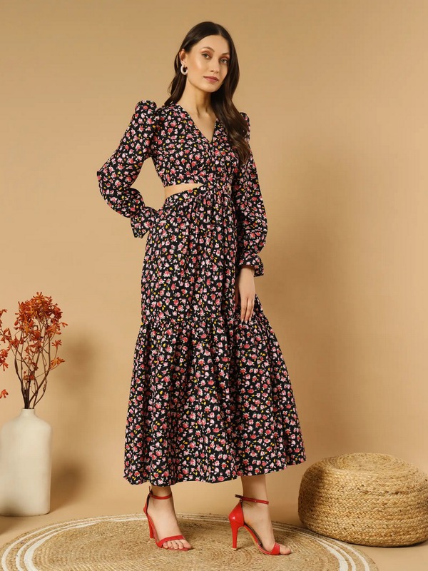 Zeflora Fit&Flare Maxi Pink Dress