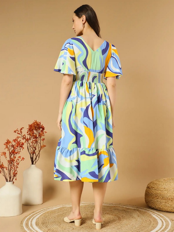 Zeflora Smocked A-Line Midi Dress
