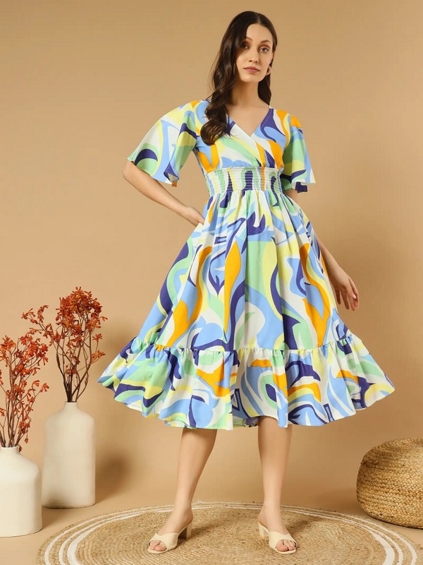 Zeflora Smocked A-Line Midi Dress