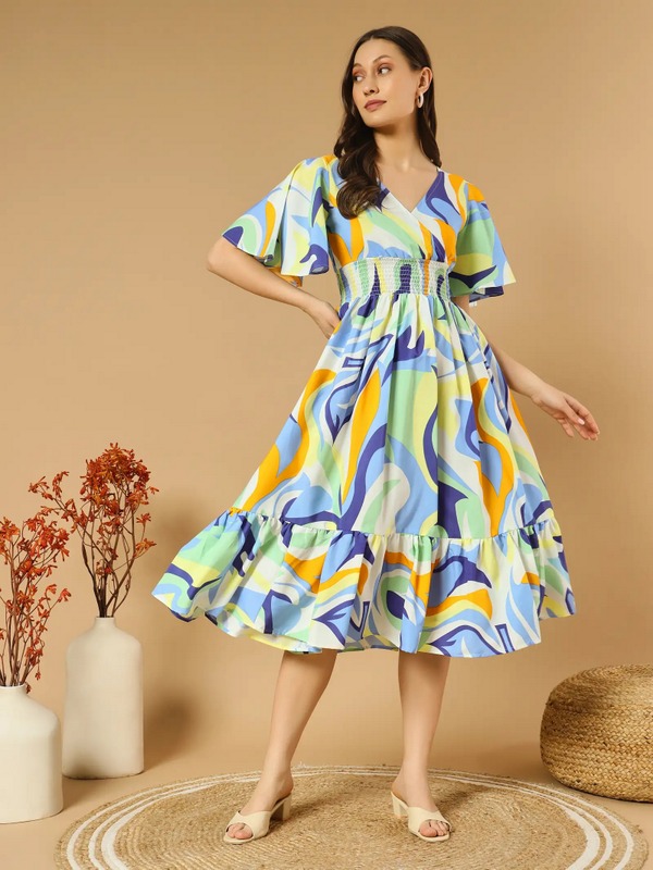 Zeflora Smocked A-Line Midi Dress