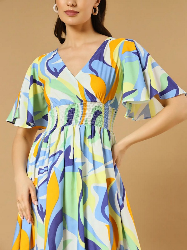Zeflora Smocked A-Line Midi Dress