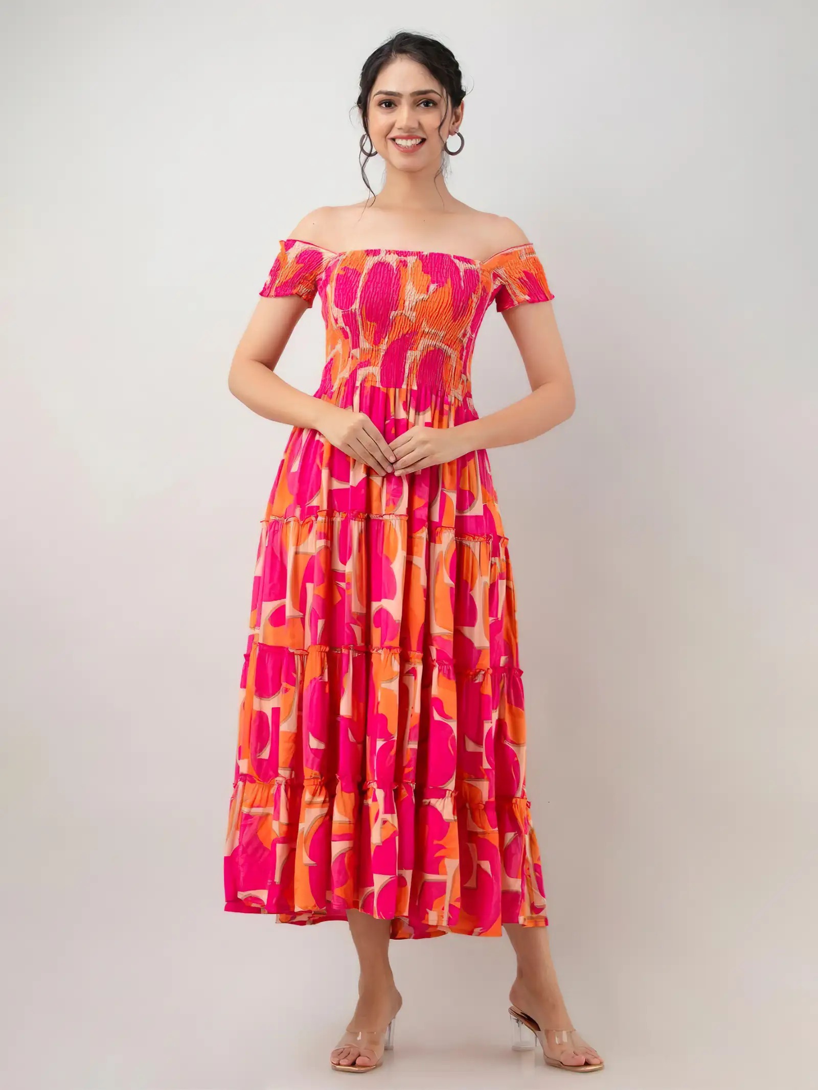 Zeflora Floral  Off-Shoulder Midi Dress