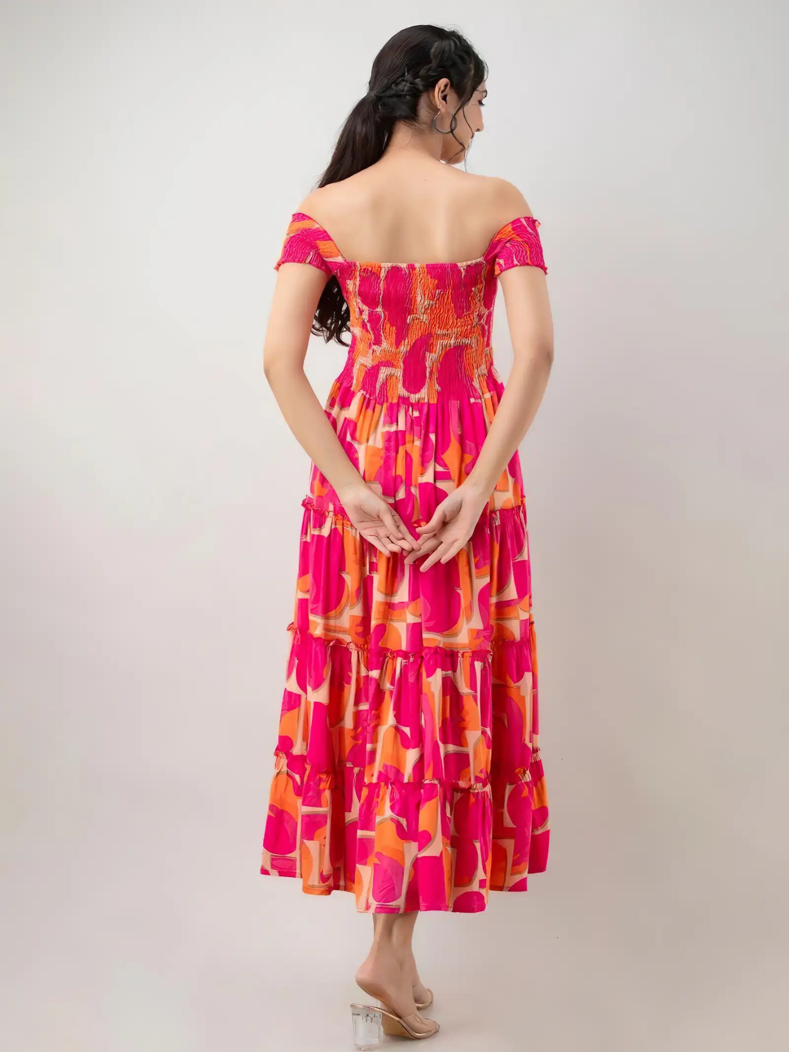 Zeflora Floral  Off-Shoulder Midi Dress