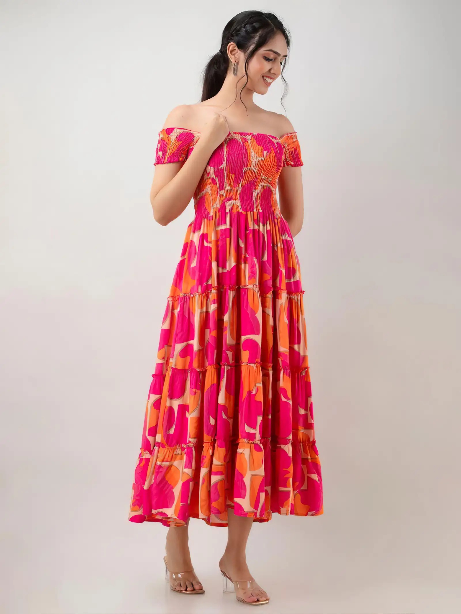 Zeflora Floral  Off-Shoulder Midi Dress
