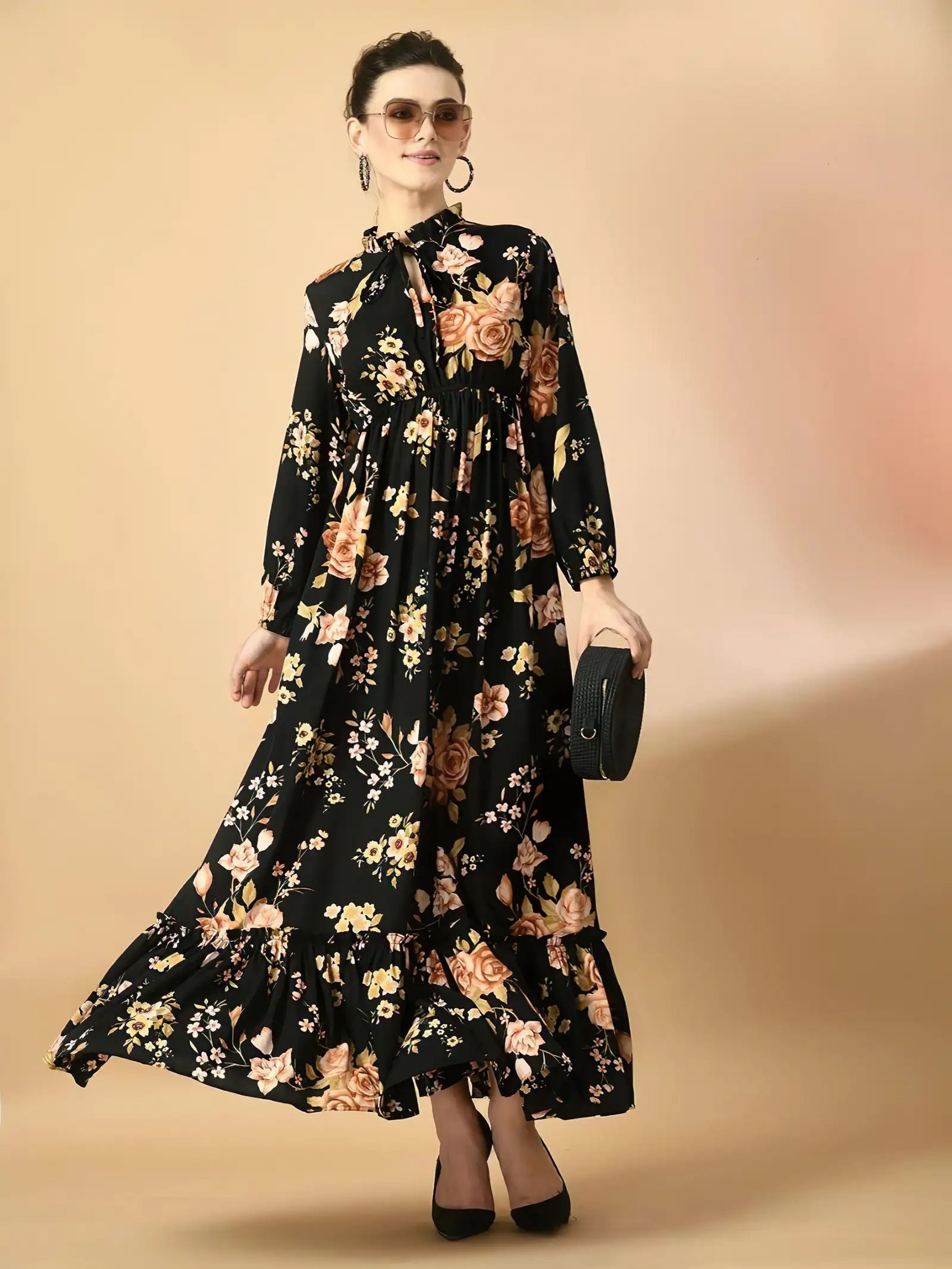 Zeflora Floral Balloon Maxi Dress