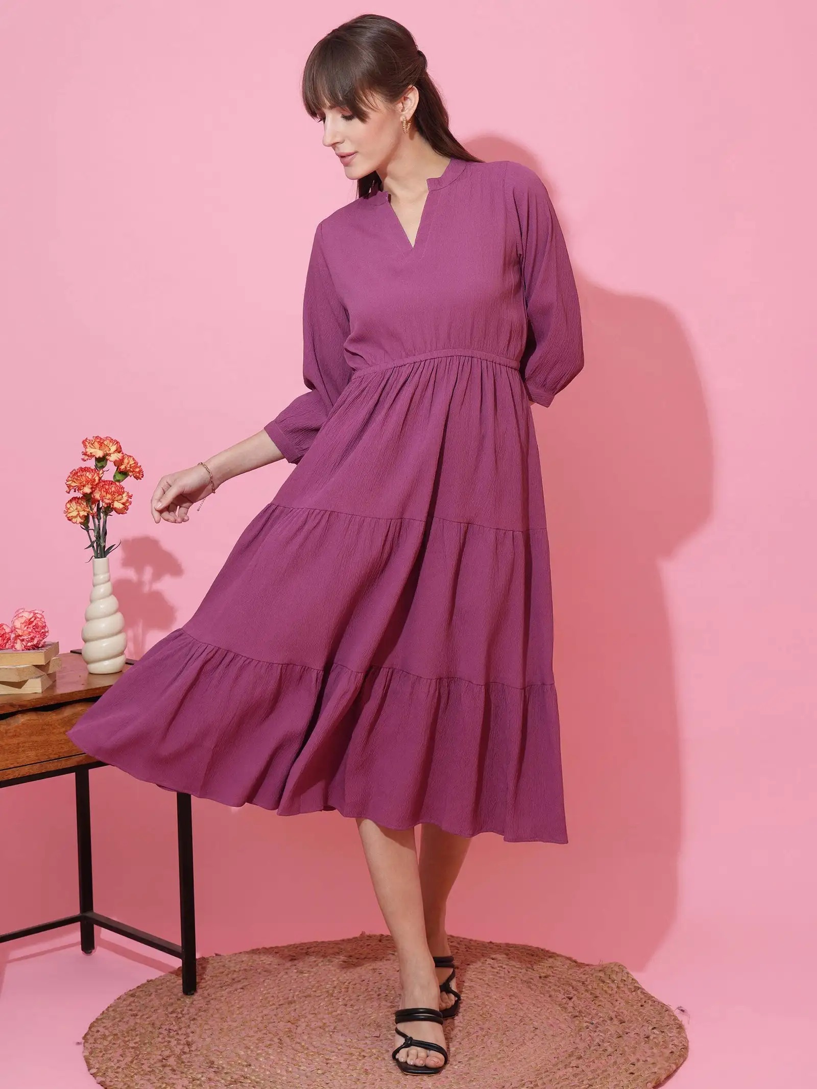 Shemora solid Crepe Maxi  Dress