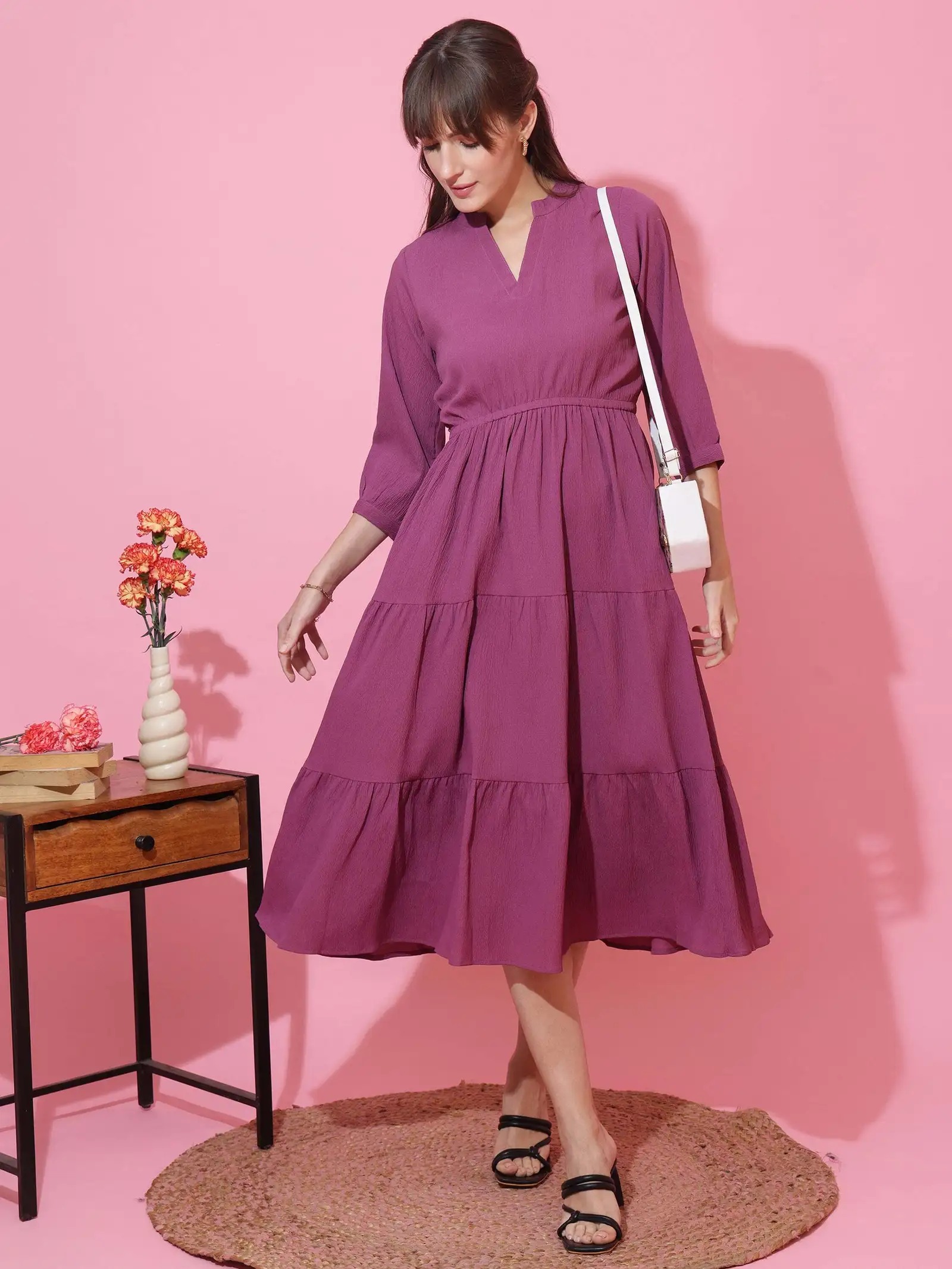 Shemora solid Crepe Maxi  Dress