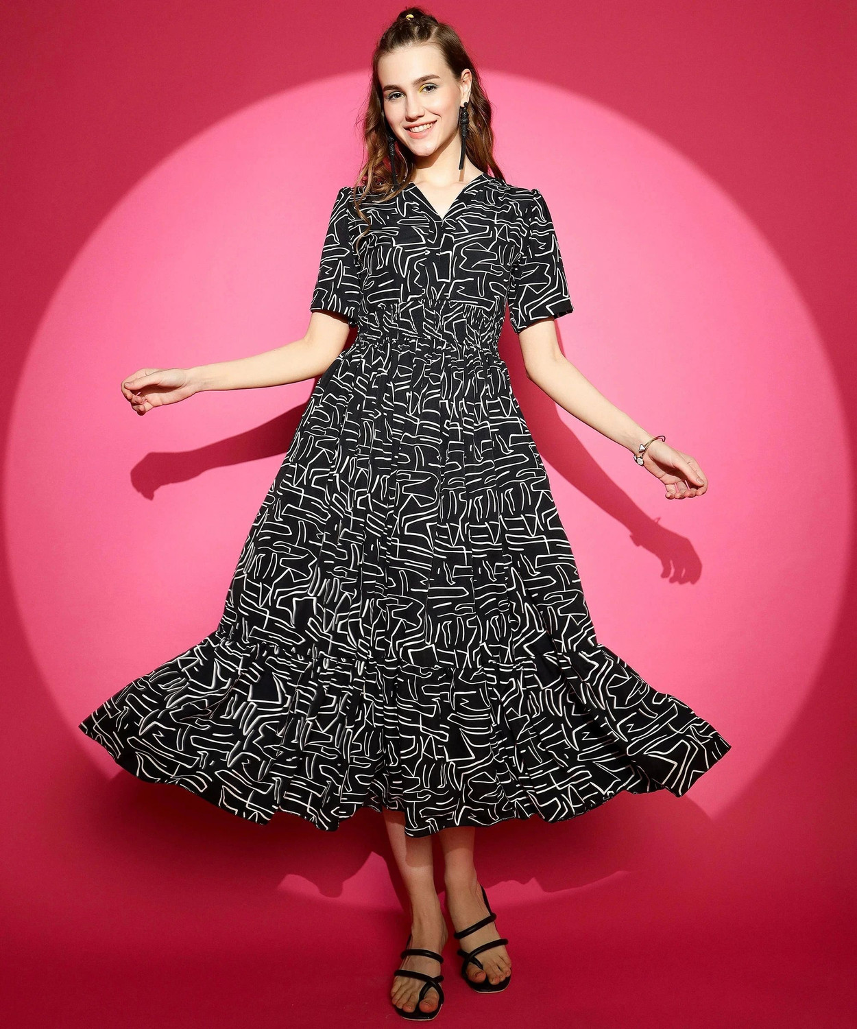 Shemora Abstract Printed Midi Dress