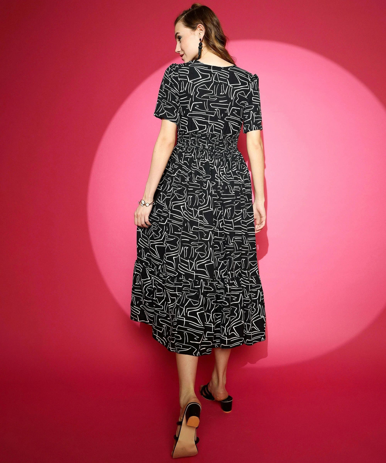 Shemora Abstract Printed Midi Dress
