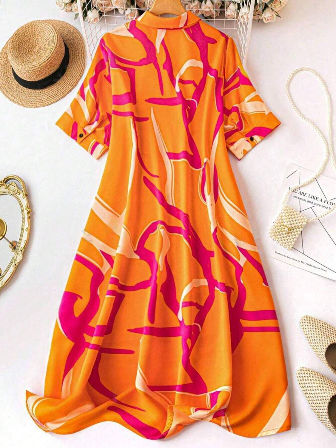 Shemora Geometric Polyester Midi Dress