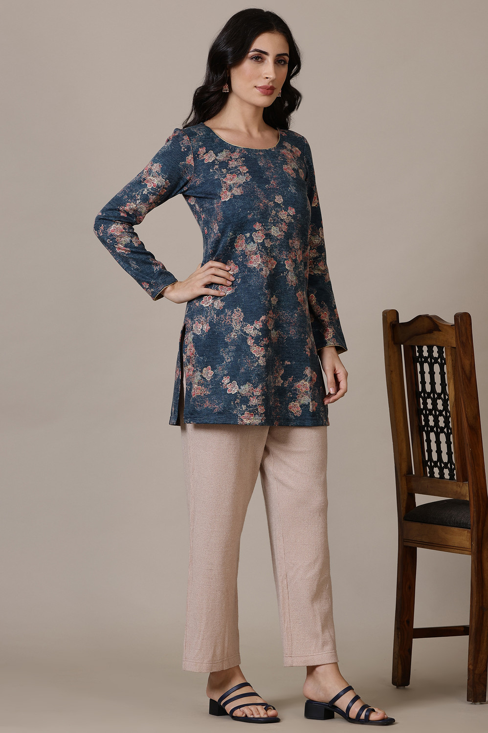 Auralis Floral  Polyester Straight   Salwar Suit Set