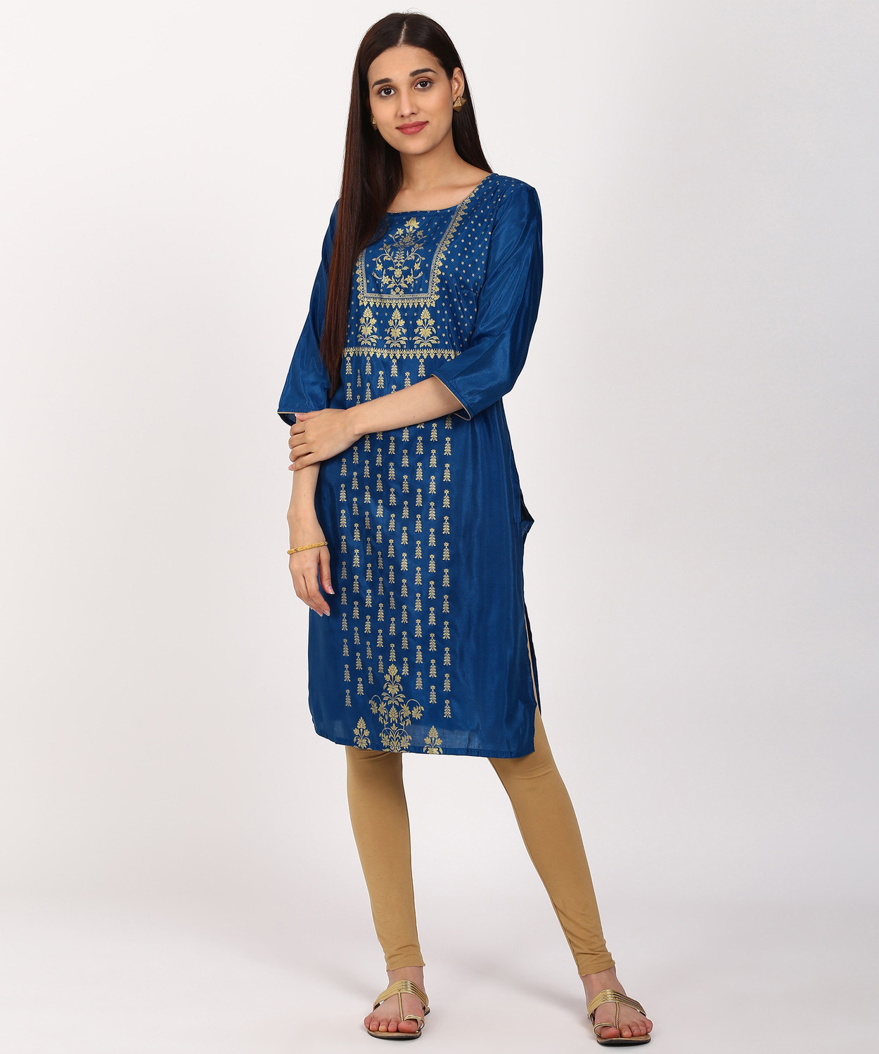 Auralis Cotton Blend  Gold Ethnic Salwar Suit Set